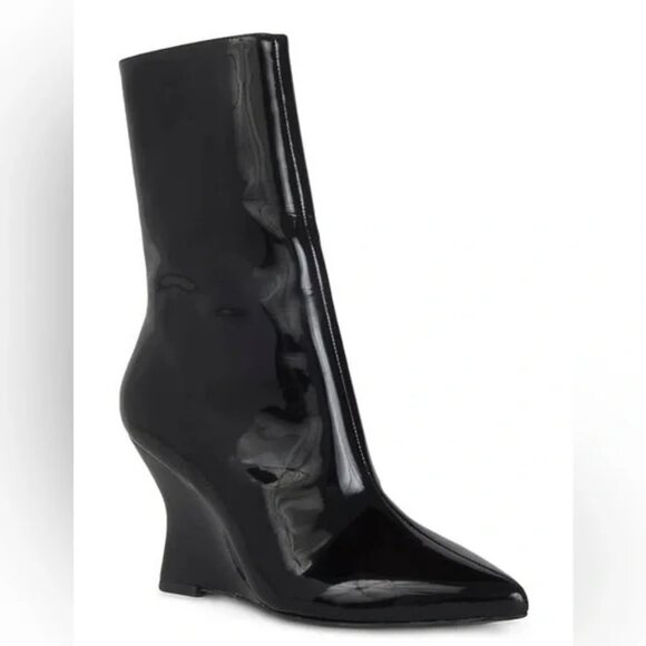 Black Suede Studio Lauren Patent Leather Wedge Ankle Boots NWOB  7.5 - Picture 1 of 10
